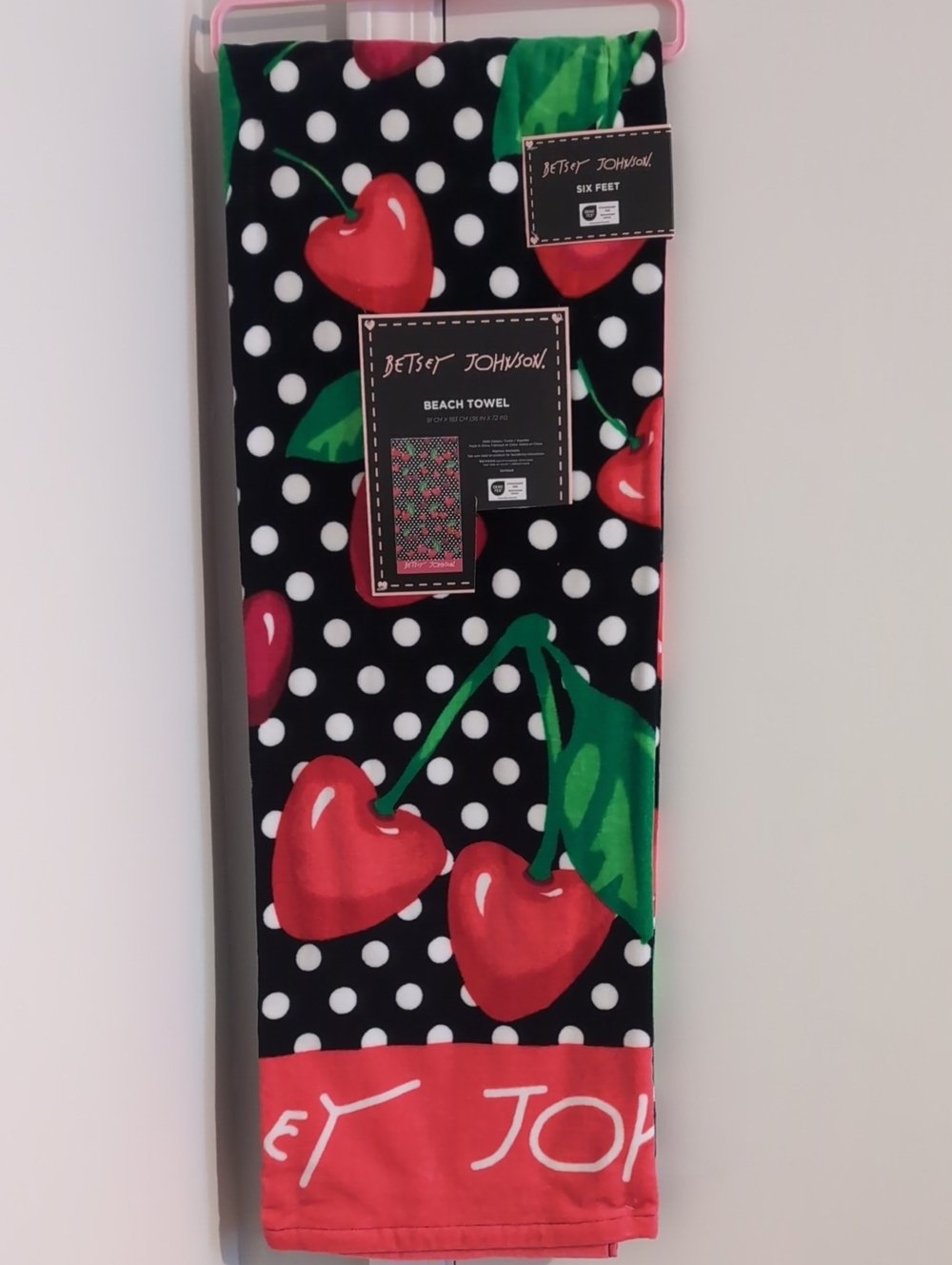 Betsey Johnson Cherry Polka Dot 6ft Beach Towel New